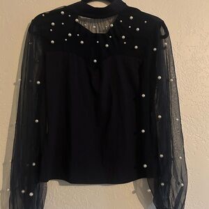 SHEIN Black Embellished Long Sleeve Blouse